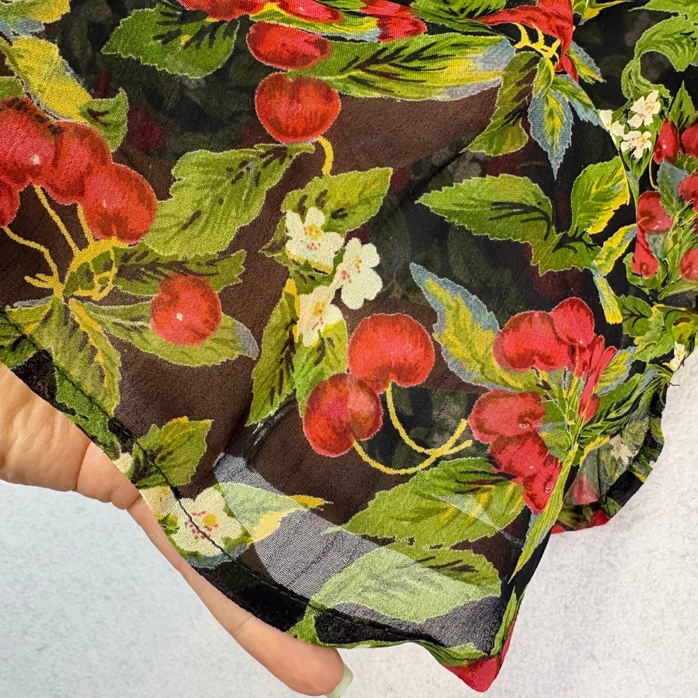 Vintage Cherry Print Sheer Rayon Tank Top Womens L Cherrycore Garden Fruit Retro - Picture 5 of 5
